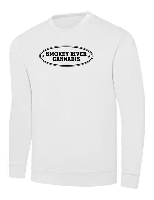 White 7.8 oz Ring Spun Crew Sweatshirt w/Smokey River