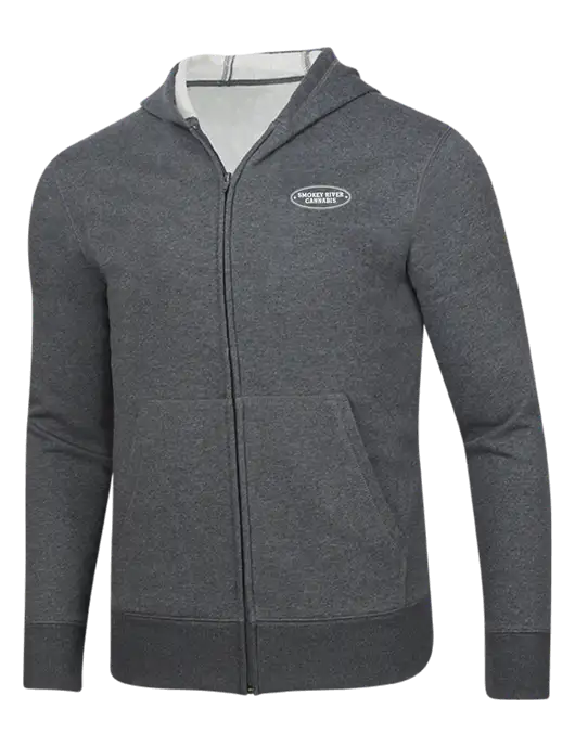 Full-Zip Dark Grey Heather Heavyweight Hooded Sweatshirt w/Smokey River