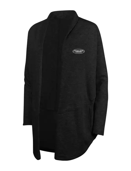 Deep Black/Charcoal Heather Womens Interlock Cardigan w/Smokey River