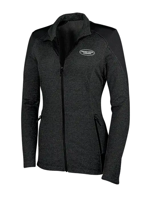 Womens Black Grid Fleece Jacket w/Smokey River
