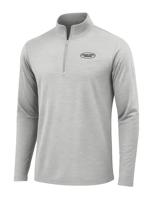 Light Grey Heather Posicharge Tri-Blend Wicking 1/4 Zip Pullover w/Smokey River